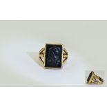 9ct Gold Set Quality Intaglio Dress Ring, With Open Worked Claw Shoulders.