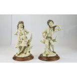 A Pair of Capodimonte Figures, Signed G. Berni - Of a Young Boy and Girl In 19th Century Dress. Each