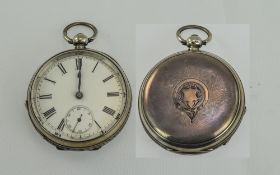 Victorian - Heavy Silver Key wind Open Faced Pocket Watch with White Porcelain Dial and Black