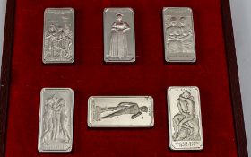 Intercoins Boxed Set of Six Silver Ingots Depicting Works of Art By Famous Artists,