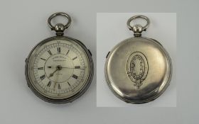 Victorian Large and Heavy Silver Chronograph Pocket Watch with White Porcelain Dial, Centre Seconds.