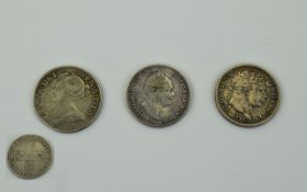 Queen Anne Silver Shilling Date 1708 + a George III Silver Shilling Date 1816 and William IV Silver