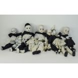 Vintage - French Pierrot Harlequin Dolls ( 10 ) In Total. c.1960's, with Porcelain Heads, Hands