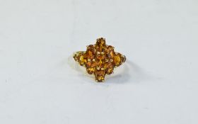 Madeira Citrine Cluster Ring, eleven oval cut Madeira citrines set in a lozenge shape in 14ct gold