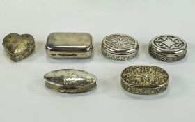 A Vintage Collection of Silver Pill Boxes ( 6 ) In Total.