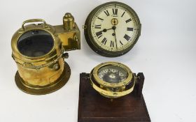 Collection Of Brass Nautical Items Comprising Ships Binnacle Compass Mounted In Gimbals,