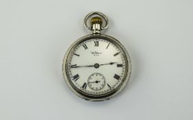 Waltham Silver Open Faced Pocket Watch, Hallmark Birmingham 1918, Features White Porcelain Dial,