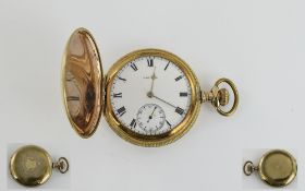 American Waltham Nice Quality Traveller Gold Plated Composition Full Hunter Pocket Watch.