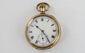 Antique - Quality 10ct Gold Plated Open Faced Pocket Watch,