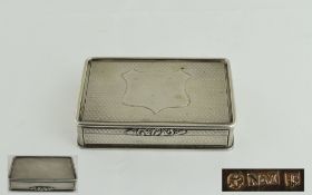 Nathaniel Mills Nice Quality Retangled Shaped Silver Snuff Box with Gilt Interior.