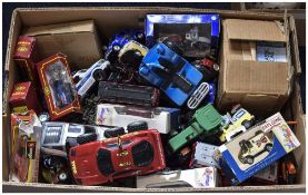 A Large Box Containing Diecast Model Cars, Buses, Trucks etc. Various Sizes and Makers.