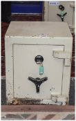 Small 20thC Cast Iron Safe Painted Grey With Key Lock, Height 16 Inches,