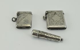 Two Early 20thC Silver Vesta Cases hallmarked for Chester and Birmingham.