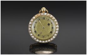 Ladies 19thC Open Face Fob Watch Gilt Engine Turned Dial With Roman Numerals, Movement Broken,