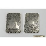 Victorian Mid 19th Century Fine Quality Ornate And Shaped Silver Hinged Card Case.