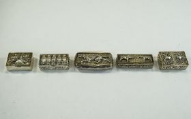 A Fine Collection of Well Made and Solid Vintage Silver Hinged Pill Boxes ( 5 ) In Total.