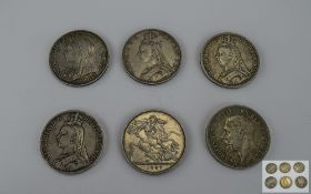 A Good Collection Of Five Victorian Silver Crowns. Dated 1890, 1889, 1887, 1896, 1890.