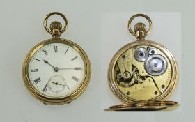 Antique 14ct Gold Filled Open Faced Pocket Watch, Features White Porcelain Dial, Secondary Dial,