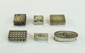 A Collection of Ornately Decorated Vintage Silver Pill Boxes From The 1970's and 1980's ( 6 ) In