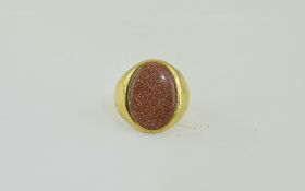 A Gents 9ct Gold Set Single Stone Dress Ring, The Large Central Gold Stone of Nice Quality.