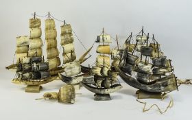 Collection Of Horn Sailing Boats Mixed Lot Made Into Lamps/Ornaments