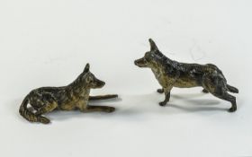 Two Cold Painted Lead German Shepherd Dogs