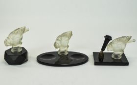 Lalique Style Opalescent Impressive Moulded Glass Bird Figures. 3 in Total.