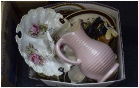Box Of Misc Pottery And Collectables, Comprising Figures, Plates, Jugs, Serving Dishes etc