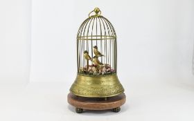 Early Swiss Musical Automaton 3 Singing Birds In Ornate Brass Cage,