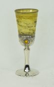 Artistic and Impressive Arts and Crafts Style Fused Glass and Sterling Silver Kiddush Goblet.