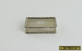 Elizabeth II Very Fine Silver Hinged Pill Box of Rectangle Shape and Gilt Interior.