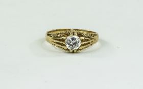 9ct Gold Gypsy Setting Single Stone Ring with Central White Stone Fully Hallmarked and In Nice