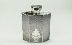 Art Deco Top Quality Solid Silver Hip Flask, With True Art Deco Lines. Hallmark Birmingham 1932.