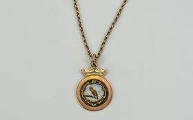 Victorian 9ct Gold And Enamel Medallion Attached To A 9ct Gold Belcher Chain.