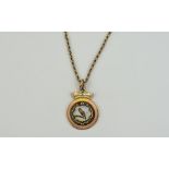 Victorian 9ct Gold And Enamel Medallion Attached To A 9ct Gold Belcher Chain.