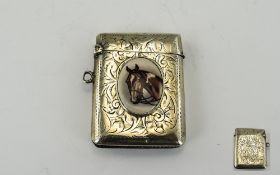 George V Silver and Enamel Vesta Case, The Central Oval Panel with An Image of a Horses Head.