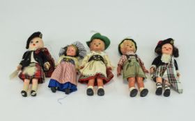 Collection Of Five Souvenir/Character Dolls,