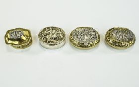 A Collection of Contemporary and Heavy Silver and Gilt Pill Boxes with Ornate and Figural