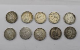 A Collection of George III and Victorian Silver Crowns ( 10 ) In Total.