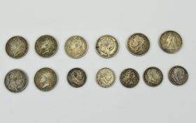 A Good Collection of Georgian III and IV Silver Shillings and Sixpence's ( 13 ) In Total.