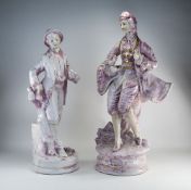Italian Decorative Pair of Large Hand Decorated 19th Century Dressed Ceramic Figure In Pink and Gold