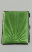 Art Deco Very Fine Green Enamel and Silver Cigarette Case. Hallmark Birmingham 1937. 3.5 x 2.