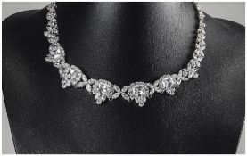 Tova Diamonique CZ and Silver Necklace, motifs of flowers and butterflies, with five Art Deco