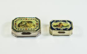 Elizabeth II Nice Quality and Hand Finished Contemporary Silver and Painted Pill Boxes ( 2 ) In