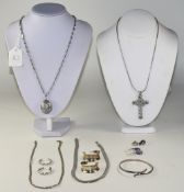 Collection Of Mostly Silver Jewellery. To Include, A Cross And Chain, Oval Silver Locket, pierced