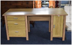 Modern Office Computer Table/Desk Three Drawers And Cupboard, Limed Oak Finish