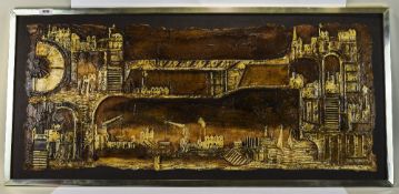 Modern 20thC Tectured Modernist Oil Painting By Cyril Barnes 18 x 38 Inches c1980