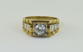 Rolex Style 9ct Gold C.Z Single Stone Dress Ring. Fully Hallmarked. Ring Size P-R. 7.5 grams.