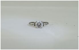 14ct White Gold Set Single Stone ( CZ ) Dress Ring. The Shank Marked 585. Excellent Condition, Looks