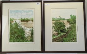 Pair Of Jan Dingle Limited Edition Framed Prints Titled Anglers Edge And Fishermans Mere, Both